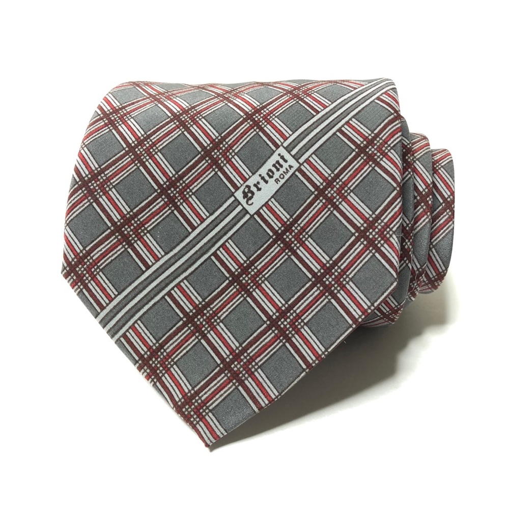 Brioni Geometric Pattern Stripe Logo Silk Tie